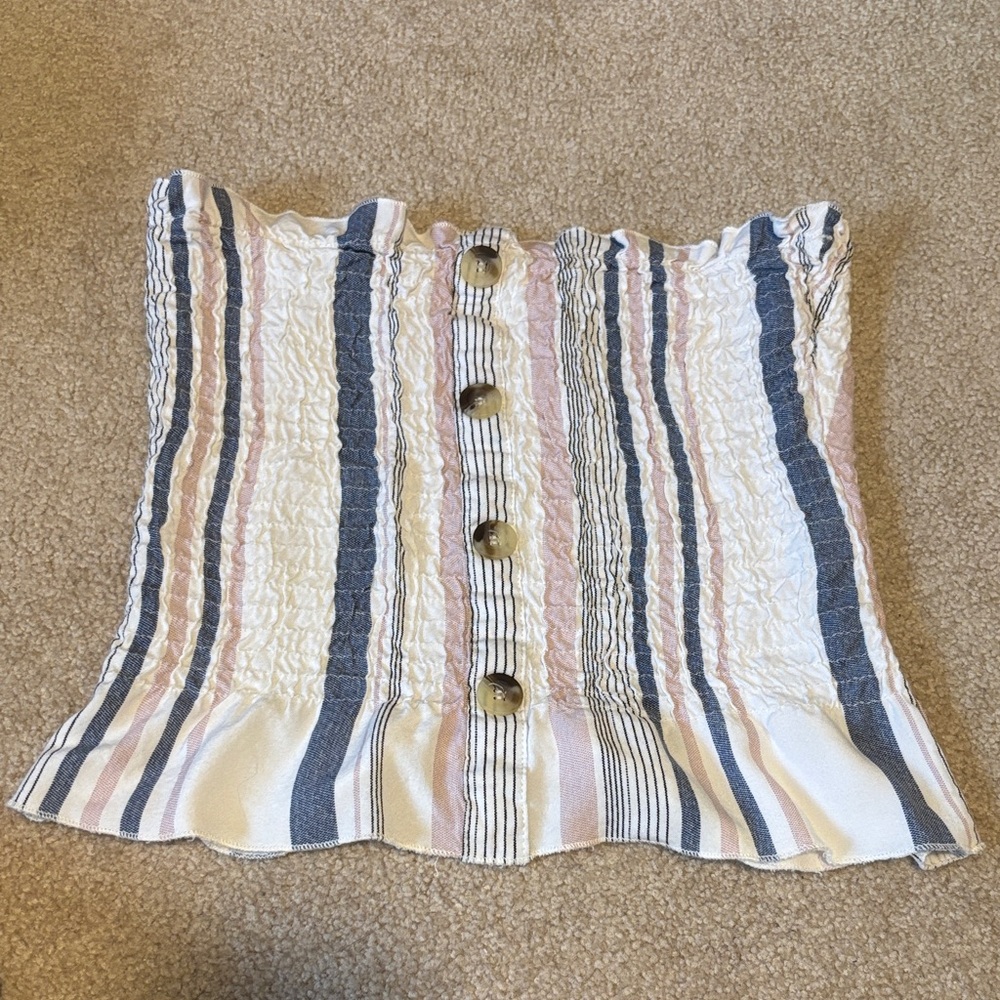 Style Envy Cream, Pink & Blue Striped Smocked Tube Top Size S/M